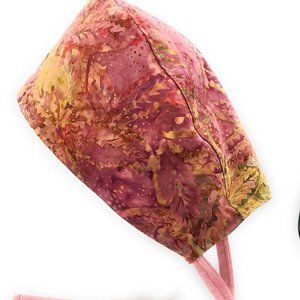 Copper & Pink Leaf Batik Surgical Scrub Cap